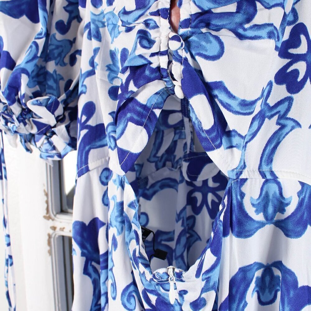 Boohoo Porcelain Print Puff Sleeve Maxi Dress - NWT - Size 16 - Picture 5 of 9